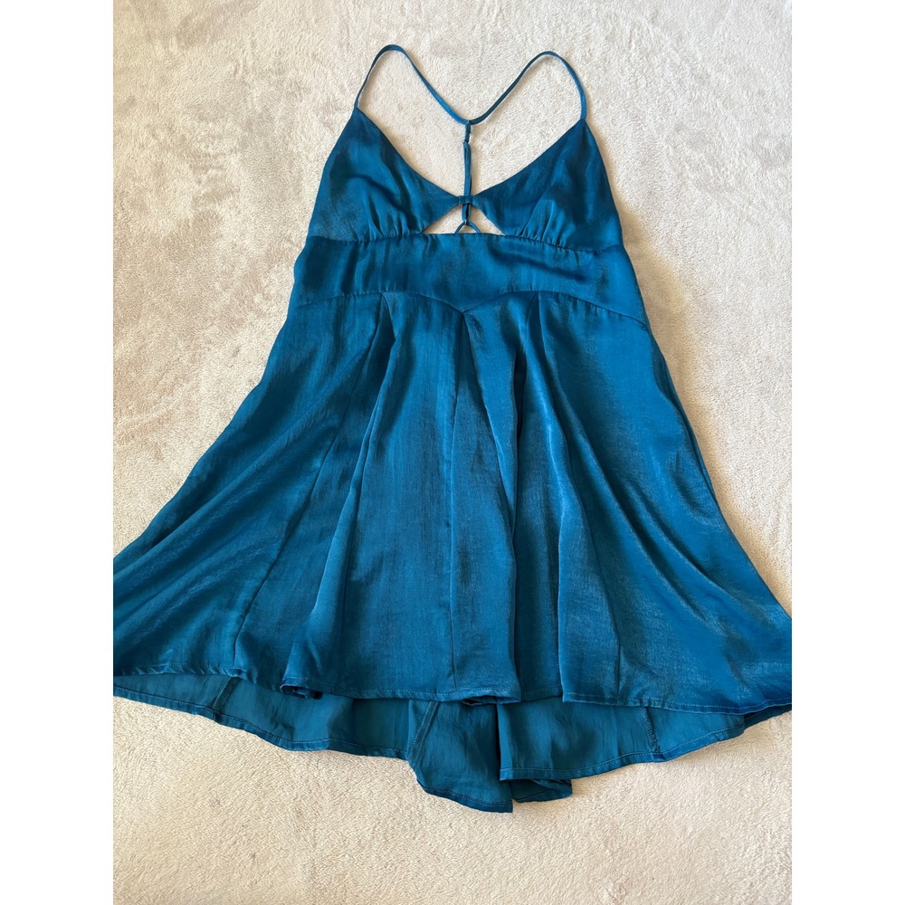 Free People Teal Blue Spaghetti Strap Mini Dress